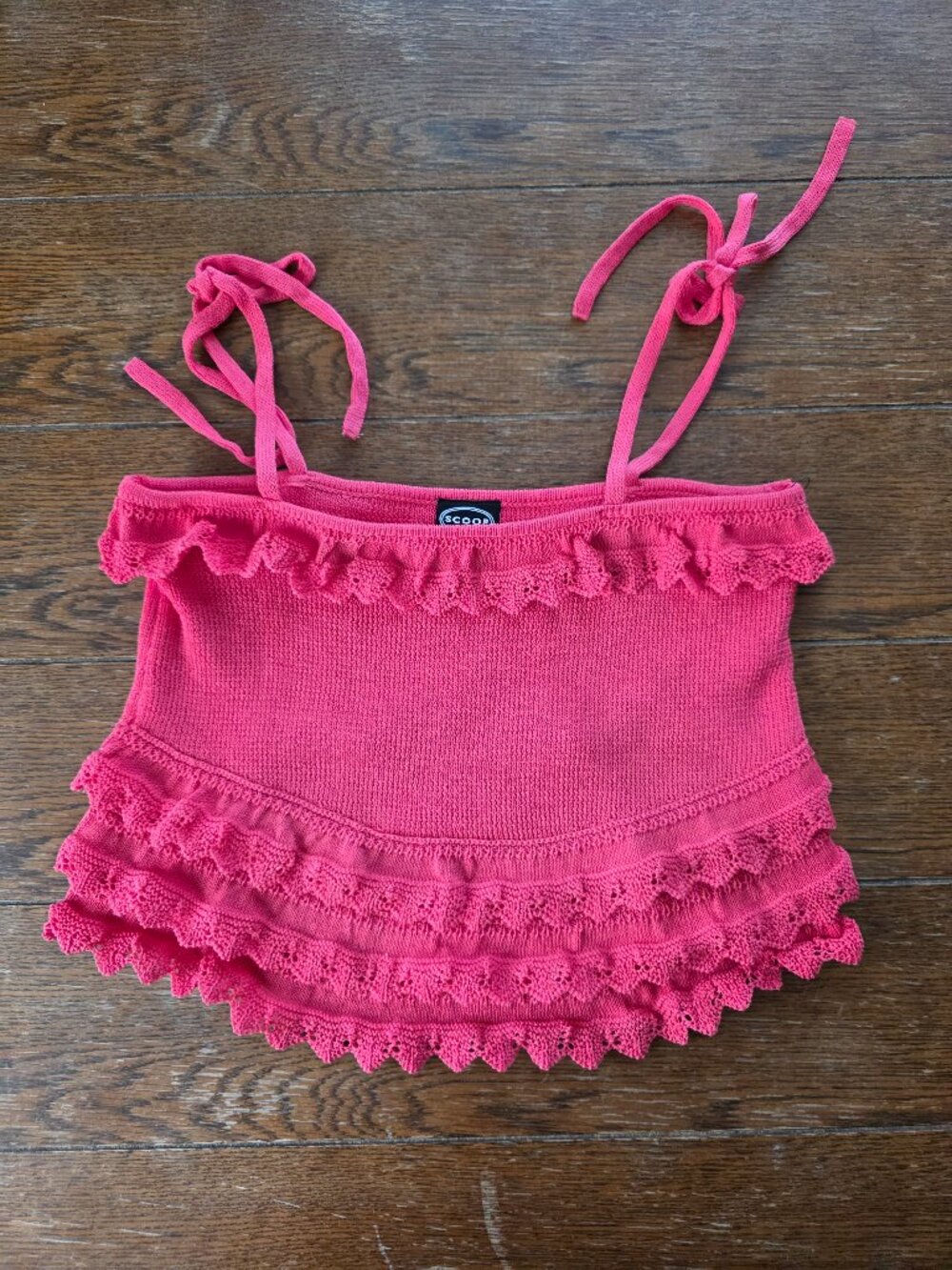 Scoop Hot Pink Tie Ruffle Knit Sweater Tank Top - M - NWT